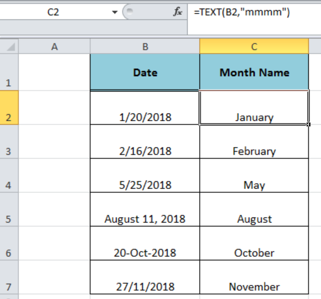 Excel Formula How To Get Month Name From Date In Excel