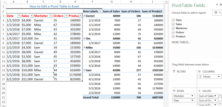 Edit A Pivot Table In Excel