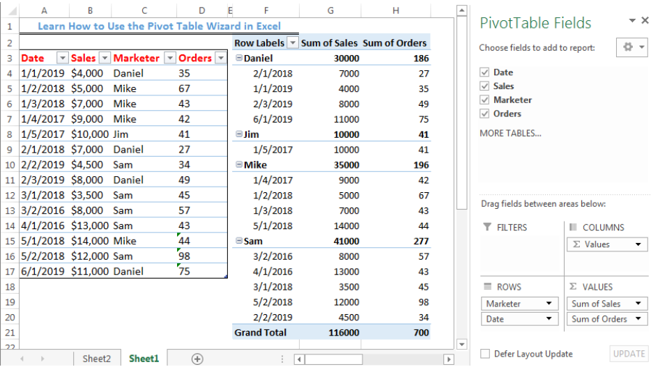 Pivot Table Wizard In Excel